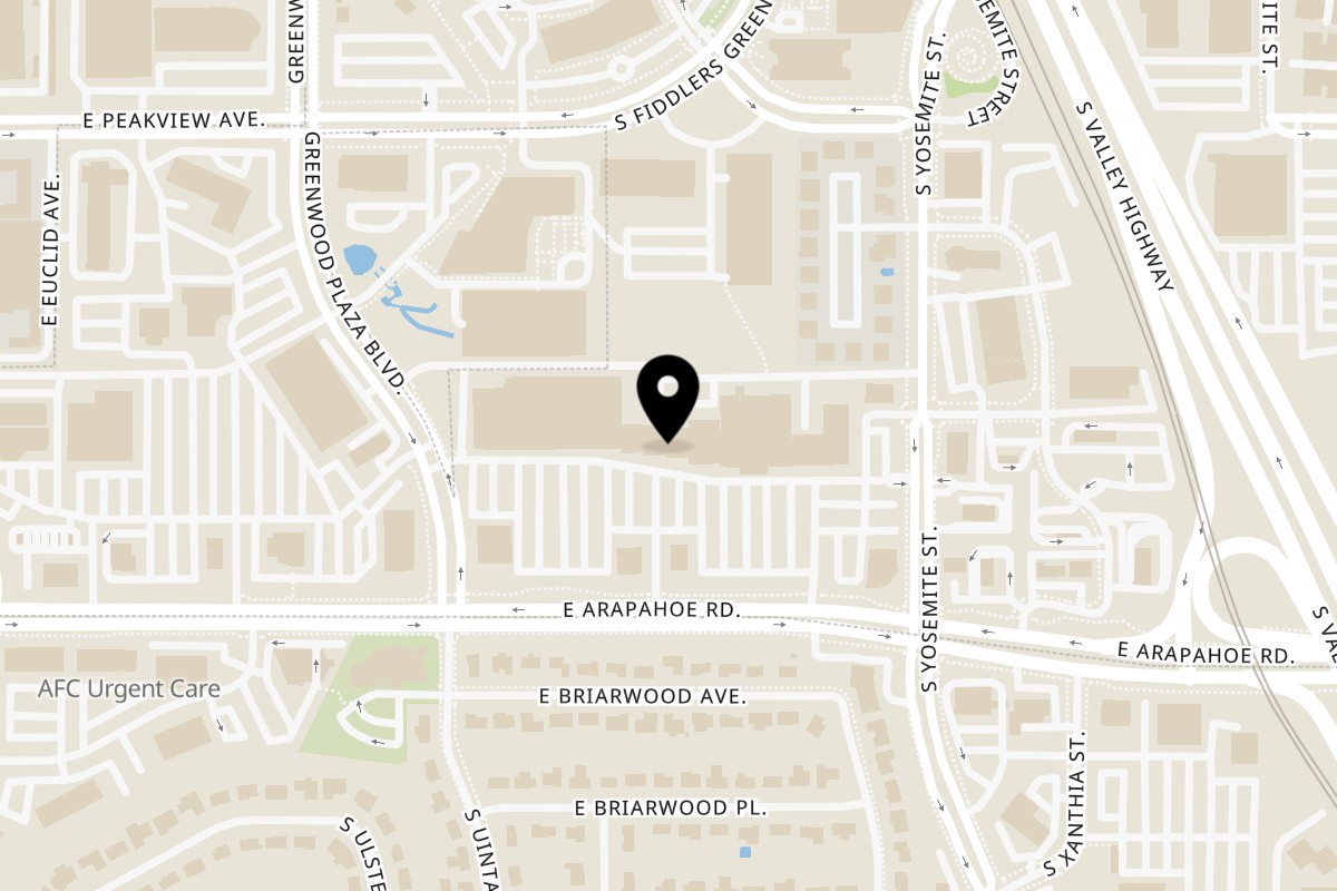 Map showing the location of PokeCity Greenwood Village on 8547 E Arapahoe Rd in Greenwood Village